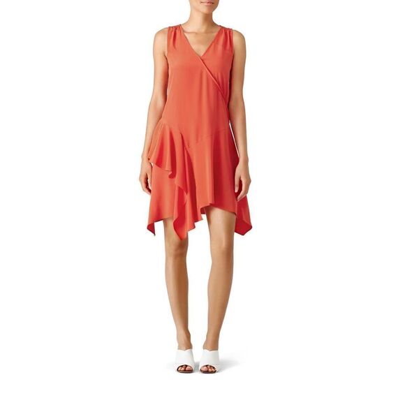 Derek Lam 10 Crosby Flamenco Asymmetrical V Neck Tank Dress Sleeveless Red 0 - Picture 1 of 16